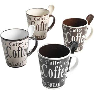 Bareggio Mug and Spoon Set, Café Americano, 8-Piece Mug and Spoon Set 14oz
